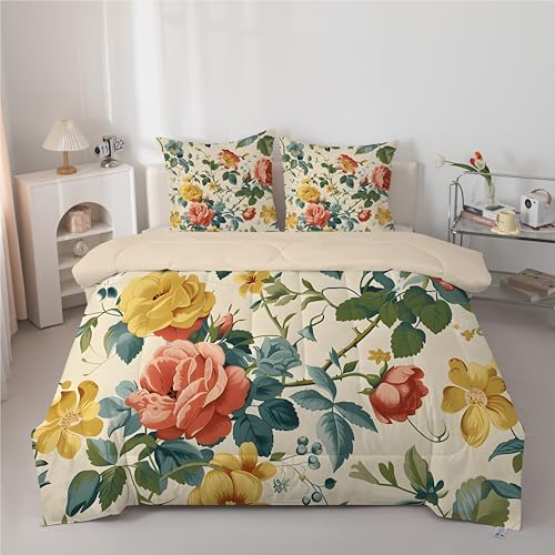 Linfye Bettdecke 155x220 cm – 4 Jahreszeiten Gelbe Blumen Steppdecke 155x220, Weiche Ganzjahresdecke Waschbare Botanischer Garten Schlafdecke, Wende Bettdecke ohne Bezug mit 2 Kissenbezügen 80x80 cm von Linfye