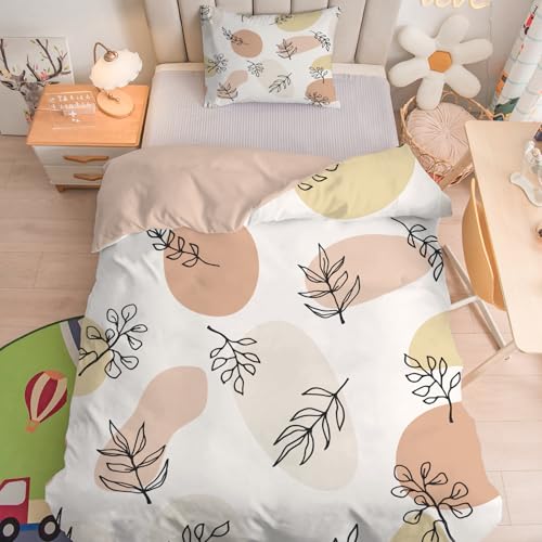 Linfye Bettwäsche 135x200 cm Weiße Blätter Bettwäsche-Sets Kinderbettwäsche Bettbezug 135 x 200, Braune Pflanze Weich Mikrofaser Bettbezüge mit Reißverschluss + 2 Kissenbezug 80x80 cm von Linfye