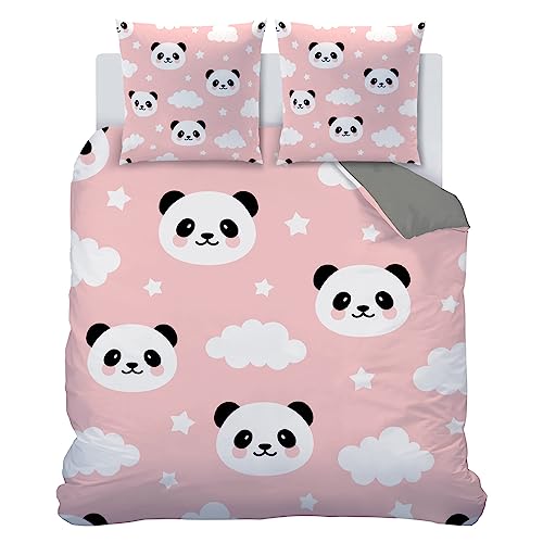 Linfye Bettwäsche 140 x 200 cm Panda Bettbezug mit Reißverschluss Schließung, Bettbezug Set 3 Teilig, Weiche Angenehme Mikrofaser Bettwäsche-Set + 2 Kopfkissenbezug 65x65cm (140 x 200 cm) von Linfye