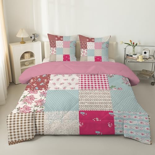 Linfye Blumen-Patchwork Bettdecke 155x220 4 Jahreszeiten, Wende Steppdecke 155x220 Modernes Patchwork Ganzjahresdecke Bettdecken, Weiche Schlafdecke Waschbar Duvet mit 2 Kissenbezug 80x80cm von Linfye
