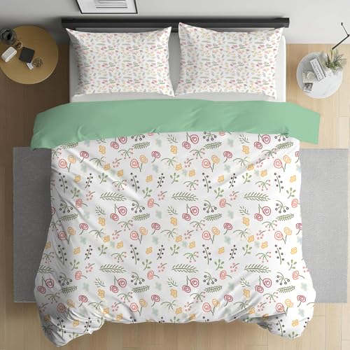 Linfye Blumenblätter Bettwäsche 200x200 cm - Weiß Bettwäsche-Sets 3 Teilig - Süß Bettbezug 200x200 + 2 Kissenbezug 80x80 cm - Mikrofaser Bettbezüge mit Reißverschluss - für Doppelbett- A29 von Linfye