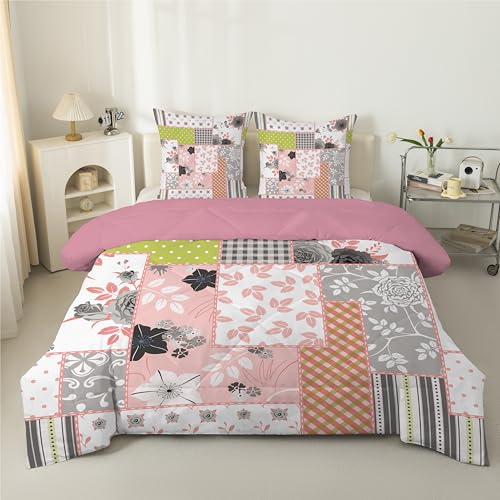 Graue Pflanzen Bettdecke 135x200 4 Jahreszeiten, Wende Steppdecke 135x200, Warme Ganzjahresdecke Blumen-Patchwork Bettdecke ohne Bezug Waschbar Schlafdecke mit 2 Kissenbezug 80x80cm von Linfye