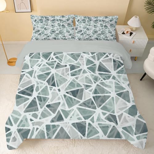 Linfye Grauer Marmor Bettdecke 155x220 4 Jahreszeiten, Wende Steppdecke 155x200 Abstrakte Geometrie Ganzjahresdecke Bettdecken, Weiche Schlafdecke Waschbar Duvet mit 2 Kissenbezug 80x80cm von Linfye