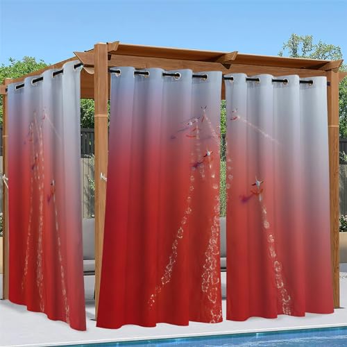 Linfye Outdoor Vorhang Wetterfest, Rot Outdoor Vorhänge Wasserdicht mit Ösen Seevogel Sichtschutz Outdoor Gardinen für Draussen Terrasse Balkon Pavillon Garten Pergola 2er Set B 132 x H 240 cm,c177 von Linfye