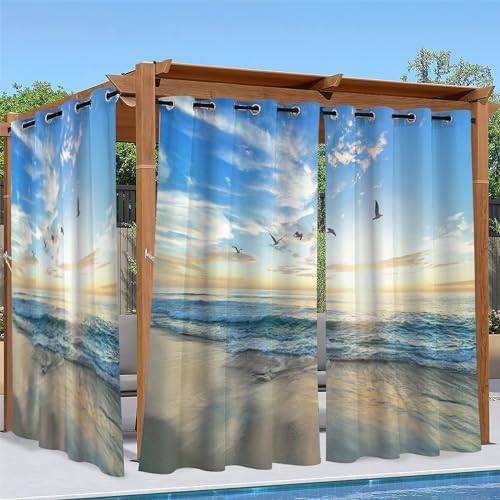 Linfye Outdoor Vorhang Wetterfest, Schwarz Outdoor Vorhänge Wasserdicht mit Ösen Möwe Sichtschutz Outdoor Gardinen für Draussen Terrasse Balkon Pavillon Garten Pergola 2er Set B 132 x H 190 cm von Linfye