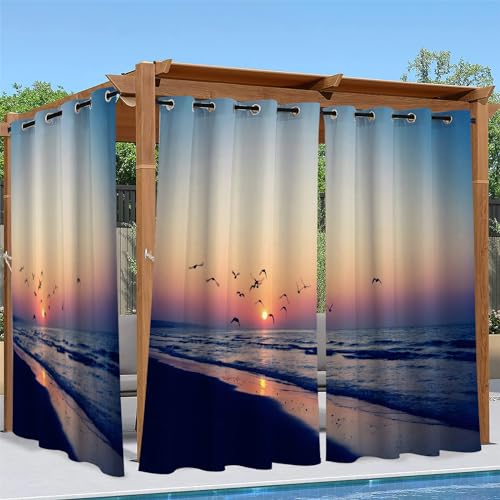 Outdoor Vorhang Wetterfest, Sonnenuntergang Outdoor Vorhänge Wasserdicht mit Ösen Möwe Sichtschutz Outdoor Gardinen für Draussen Terrasse Balkon Pavillon Garten Pergola 2er Set B 132 x H 213 cm von Linfye