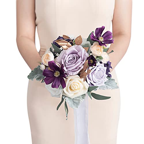 Ling's moment Künstliche Blumen Lila Brautjungfer Strauß, Lavendel Hochzeit Blumen Sträuße für Brautjungfern, 7 Zoll Brautsträuße für Brautjungfern, Hochzeit, Zeremonie, Jubiläum, etc von Ling's moment