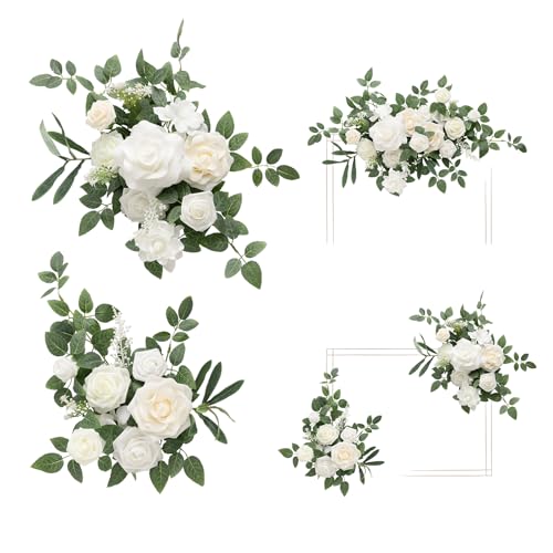 Ling's Moment 2pcs Weiß Hochzeit Künstliche Blumen Swag Willkommensschild Blumen Hintergrund Girlande Grün Für Zeremonie Empfang Tür Wand Staffelei Home Decoration Eingangsbereich Faux Outdoor Board von Ling's moment