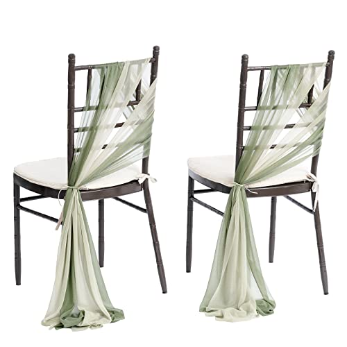 Ling's moment Hochzeit Chiffon Stuhl Schärpen Abdeckung Gang Dekorationen Drapieren Stoff Falten frei mit Krawatte 16 Stück Salbei & Milchgrün für Party Zeremonie Empfang Blumenarrangement von Ling's moment