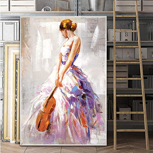 Artwork Posters Prints,Bilder,Mädchen Spielt Die Violine Tanz Ölgemälde Auf Leinwand Drucken, Nordische Poster Wandkunst Bild, Für Wohnzimmer Home Decor, Für Schlafzimmer Wände Teen Mädchen_60X80Cm von Ling88