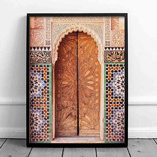 Artwork Posters Prints,Bilder,Marokkanische Tür Wandkunst Reisefotografie Marokko Leinwand Keuchend, Islamische Architektur Poster Drucken Wandbilder Boho Dekor, Poster Vintage Ästhetik_60X80Cm von Ling88