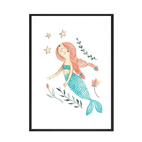 Artwork Posters Prints,Paintings,Mermaid Cute Cartoon Poster Und Drucke Kinderzimmer Gemälde An Der Wand Für Kinderzimmer Dekor Little Fish Animal Wandkunst, Poster Für Kinderzimmer_70X50Cm von Ling88