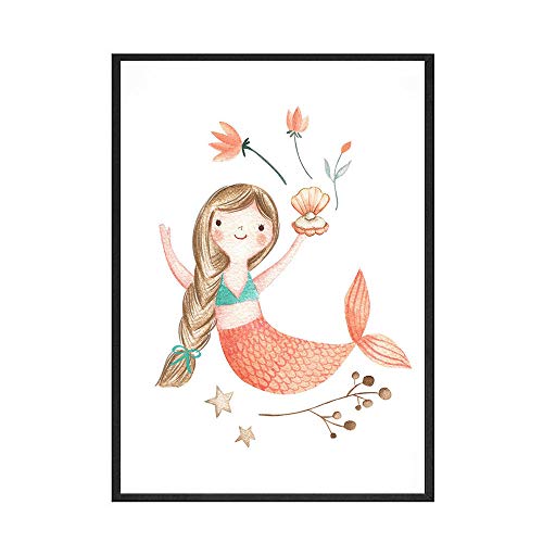 Artwork Posters Prints,Paintings,Mermaid Cute Cartoon Poster Und Drucke Kinderzimmer Gemälde An Der Wand Für Kinderzimmer Dekor Little Fish Animal Wandkunst, Poster Für Kinderzimmer_70X50Cm von Ling88