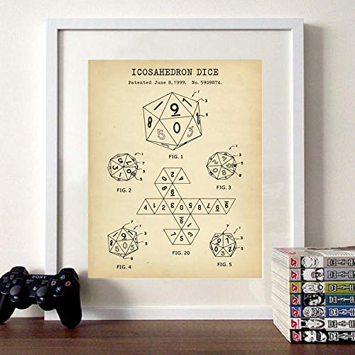 Bilder, Poster, Gemälde, 20 Seitige Würfel Patent Vintage Poster Und Drucke DND Player Gifts D20 Ikosaeder Würfel Blaupausen Malerei Gaming Room Wanddekor Für Raumästhetik - 50X70Cm von Ling88