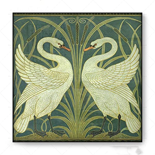 Bilder, Poster, Kunstdrucke Vintage Poster Schwäne Leinwanddruck Wandkunst Walter Crane Vintage Vogel Schwan Malerei Antike Vogel Rohrkolben Jugendstil Bild Poster Art Deco - 50X50Cm von Ling88