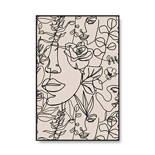 Bilder,Poster,Gemälde,Boho Flower Head Abstrakte Linie Gesicht Zeichnung Kunst Frau Mit Schmetterling Poster Und Druck Wandbilder Minimalist Home Decoration, Poster Art Deco,Wanddeko - 50X70Cm von Ling88