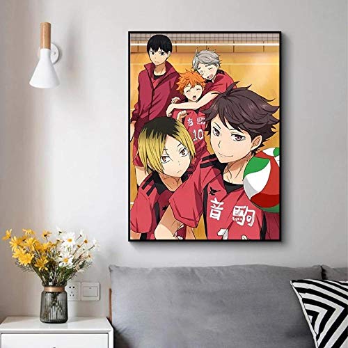 Bilder,Poster Kunstdrucke,Anime Poster Volleyball Junge Leinwand Malerei Im Japanischen Stil Cartoon Poster Wandkunst Bilder, Für Wohnzimmer Cuadros, Poster Für Schlafzimmer Wände Jungen_50X70Cm von Ling88