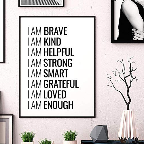 Bilder,Poster Kunstdrucke,Ich Bin Mutig Motivationszitat Poster Schwarz Weiß Ich Bin Genug Affirmationen Leinwand Wandkunst Druck Malerei Minimalistisches Raumdekor,Gemälde - 30X40Cm von Ling88