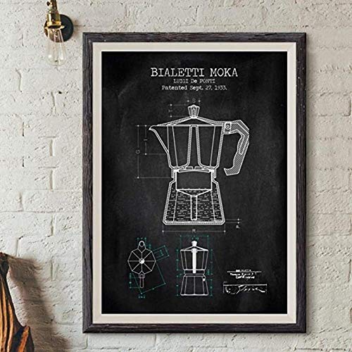 Bilder,Poster Kunstdrucke,Kaffeekanne Patent Poster Und Drucke, Bialetti Moka Poster Kaffee Blaupause, Kunst Leinwand Malerei Küche Wandkunst Dekor Schwarz, Poster Art Deco_50X70Cm von Ling88