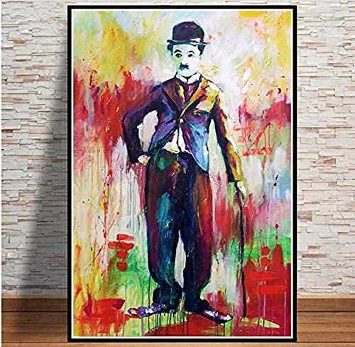 Bilder,Posters Prints,Murals,Leinwandmalerei Wandkunst Bild Charlie Chaplin Schauspieler Filmplakat Druck Leinwandmalerei Geschenk, Plakat Für Kinderzimmer, Ästhetik Für Schlafzimmerwände-50X70Cm von Ling88