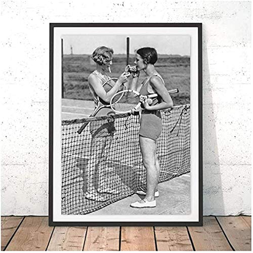 Bilder,Posters Prints,Murals,Tennis Poster Leinwand Malerei, Kunstdruck Frau Rauchen Vintage Fotografie Malerei Schwarz-Weiß-Bild, Für Schlafzimmer Wände Mädchen Zimmer Dekor -50X70Cm von Ling88