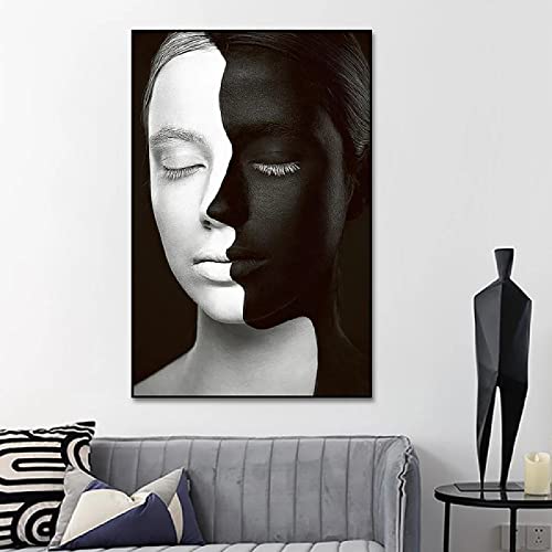 Bilder,Wandkunst Abstrakte Weiße Und Schwarze Frauen Portrait Bilder Leinwand Malerei Home Wall Art Decor Elegante Dame Gesicht Gedruckt Poster Fotografie Kunst Poster Kunstdrucke Gemälde - 40X60Cm von Ling88