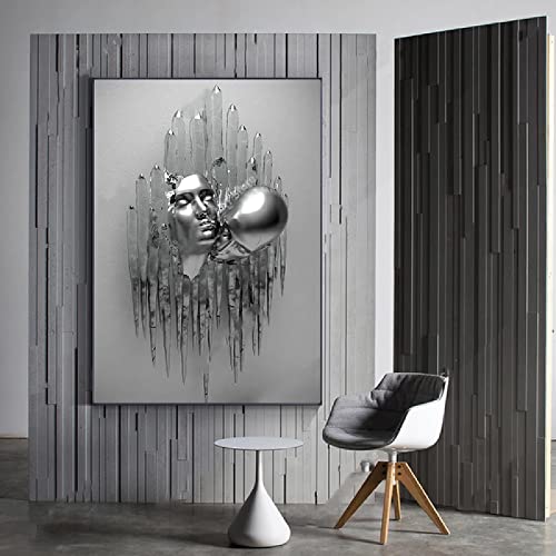 Bilder,Wandkunst Nordic Paare Metall Figur Skulptur Wandkunst Leinwand Malerei Liebe Kunst Statue Poster Drucken Wandbild Für Wohnzimmer Dekor Wandbilder Poster Kunstdrucke Gemälde - 40X60Cm von Ling88
