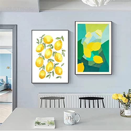 Bilder Poster Kunstdrucke Gemälde Gelbe Frucht Zitrone Aquarell Kunstdrucke Küche Wand Dekorative Bilder Zitrusfrüchte Botanisch Gemüse Leinwand Poster Für Raumästhetik 30 X 40 cm X 2 Stück von Ling88
