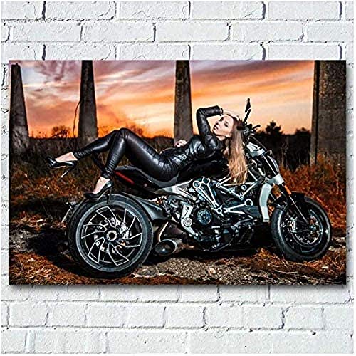 Ling88 Bilder,Posters Prints,Murals,Kunstplakate Drucke, Leinwandmalerei Blondes Mädchen Und Muskeln Motorrad Ducati Diavel Seide, Wandkunstplakate Und Drucke, Für Wohnkultur-50X70Cm von Ling88