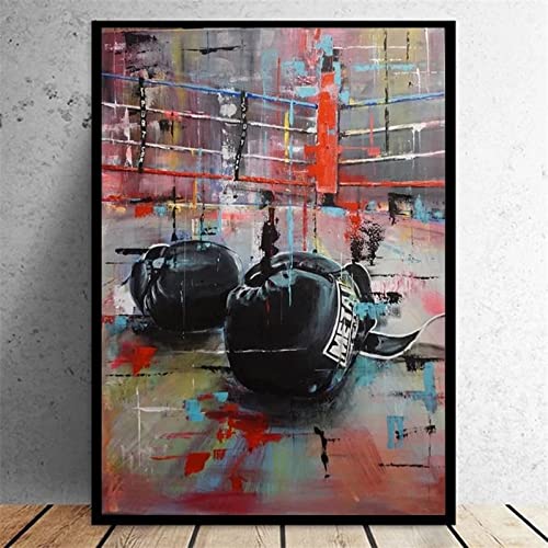 Ling88 Bilder Poster Kunstdrucke Gemälde Sportraum Boxhandschuhe Leinwandmalerei Und Posterdruck Druck Wandkunst Wohnzimmer Heimdekoration Malerei Turnhalle Dekoration Bilder 50X70Cm von Ling88