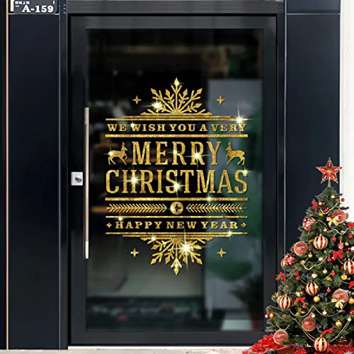 Weihnachtsdeko Frohe Weihnachten Golden Glitter Wandaufkleber Dekoration Neujahr Weihnachtsschmuck Fenster Aufkleber Aufkleber G Wandtattoos Bilder von Ling88