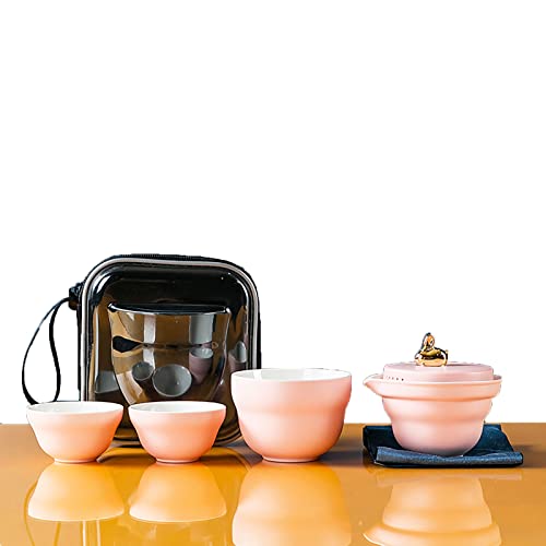 Chinesische Kung Fu Teesets Chinesisches Panda Reise Teeset Tragbares Teeset Japanisches Teeset Tragbare Teetasse, Tragbare Tasche Keramik Teeset Geschenk für Frauen (Farbe: Rosa) von LingXuanGe
