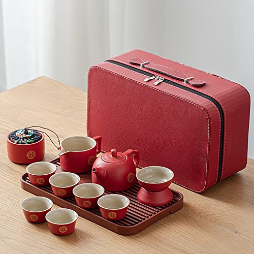 Chinesisches Kung-Fu-Tee-Set Teekanne Doppeltes Glück Porzellan Rot Hochzeit Tee-Set Teekanne, Chinesische traditionelle Hochzeitsdekoration Zubehör, kreatives Keramik-Teeservice Set (Farbe: Chinases von LingXuanGe