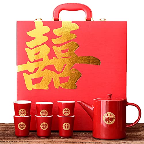 Chinesisches Kung Fu Tee-Set Teekanne Double Happiness Porzellan Rot Hochzeit Tee Set Teekanne, chinesische traditionelle Hochzeitsdekoration Zubehör von LingXuanGe