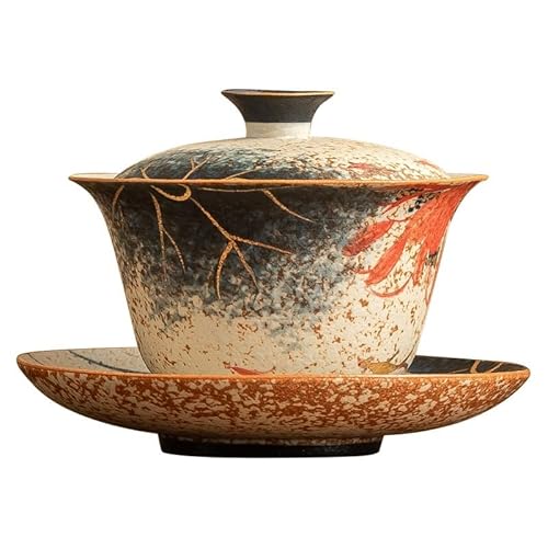 LingXuanGe Flamboyant Koi Fish Master Teetasse Teekanne Gaiwan Chinesisches Kungfu-Teetassen-Set Keramik handgefertigt Porzellan Teetasse chinesisches Teezeremonie-Set (Flamboyant Koi Fisch Gaiwan) von LingXuanGe