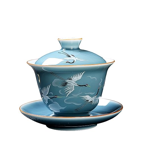 Gaiwan Teetasse Gaiwan Teekanne Chinesische Teetassen Chinesische Kraniche Keramik Gaiwan Tee Set Sancai Teeschale von LingXuanGe