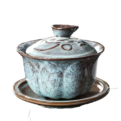LingXuanGe Gaiwan Teetasse Chinesische Teetassen Kung Fu Tee Chinesisches antikes Muster Keramik Gaiwan Teetasse Sancai Teeschale Teeset (Farbe: Grün) von LingXuanGe
