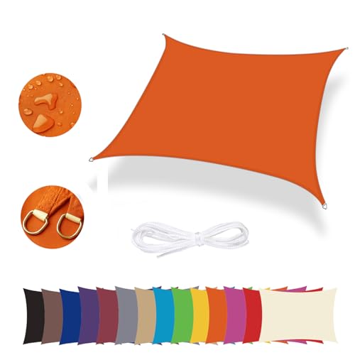 Lingle888 Sonnensegel Sonnenschutz Sonnendach Wasserdicht 98% UV-Schutz Balkon Viereck Rechteck Quadrat Winddicht 8Tage Transport 420D 10Farbe 25Größe (1.5x2, Orange) von Lingle888