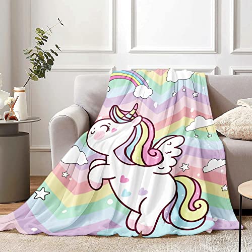 Einhorn Kinder Decke, 130 x 150 cm Flauschig Fleece Regenbogen Einhorn Kuscheldecke für Mädchen, Weich Bunt Einhorn Flanell Wohndecke für Kleinkind Teenager Geburtstag Geschenke Sofa Couch Deko von Lingqiang