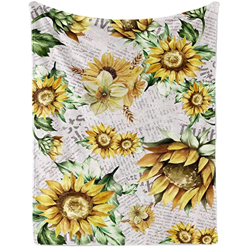 Geschenke für Mädchen Kinder Geburtstag, Flauschig Sonnenblume Aquarell Zeitung Flanell Decke, 100 x 130 cm Weich Plüsch Sonnenblume Kuscheldecke Wohndecke für Baby Kleinkind Frau Sofa Couch Deko von Lingqiang