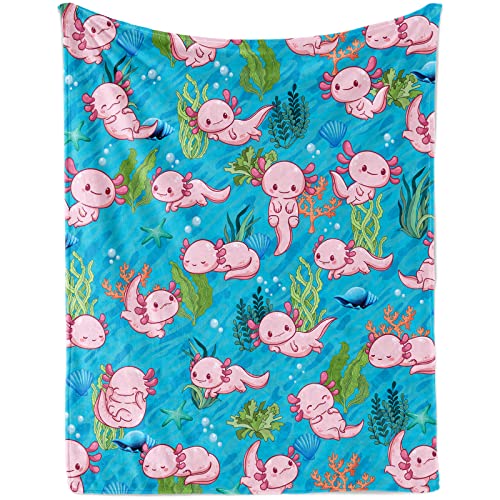 Kuscheldecke Axolotl Kinder Decke für Baby, 100 x 130 cm Flauschig Blau Axolotl Wohndecke für Jungen Mädchen Geburtstag Geschenk, Weich Warm Axolotl Sofadecke für Kleinkind Neugeboren Couch Bett von Lingqiang