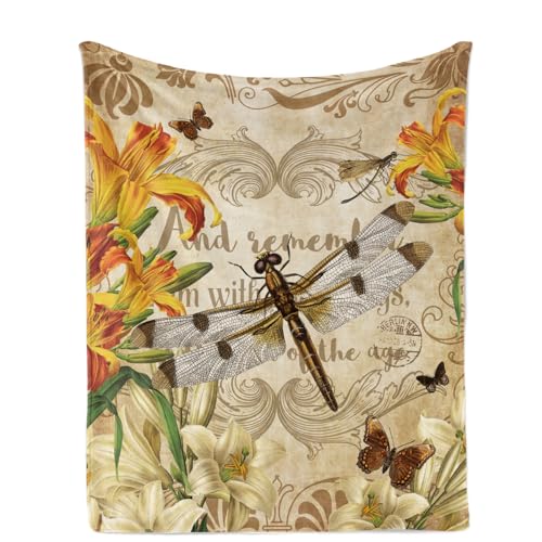 Kuscheldecke Libellen Decke für Mädchen, 130 x 150 cm Weich Libelle Lilie Fleecedecke für Frau, Flauschig Beige Libellen Blume Flanell Wohndecke Kinderdecke für Kinder Geschenk Couch Sofa Bett Deko von Lingqiang