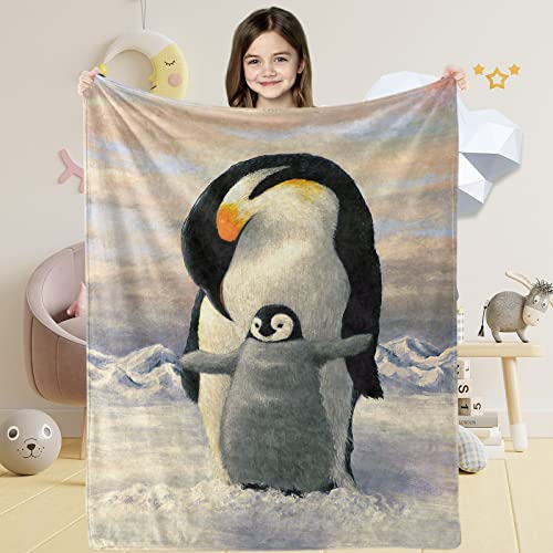 Pinguin Decke Geschenke für Kindergeburtstag, Flauschig Pinguin Flanell Decke für Mädchen Junge, 100 x 130 cm Weich Plüsch Pinguin Kuscheldecke Wohndecke für Baby Neugeboren Kleinkind Sofa Couch Bett von Lingqiang