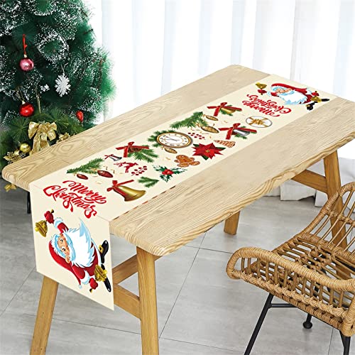 Weihnachts Tischläufer, Hochwertige Beige Weihnachten Tischdecke, Merry Christmas Tischdeko mit Weihnachtsmann Glocke für Zuhause Küche Kaffee Esstisch Weihnachtlicher Tisch Dekoration, 30 x 180 cm von Lingqiang