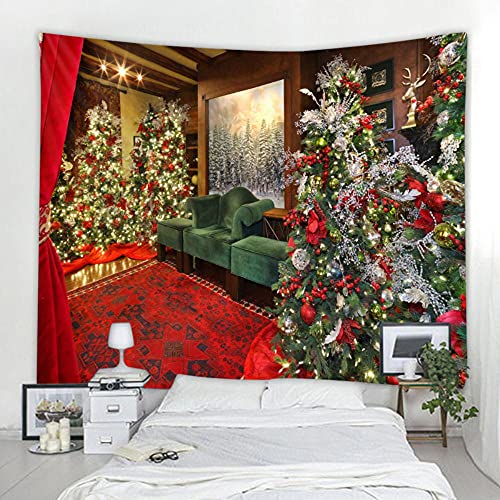 Lingquare Weihnachten Wandteppich Weihnachtsbaum Kamin Hauswand Warmer Hintergrund hängen zu Hause Raumdekoration Wandteppiche 230x180cm von Lingquare