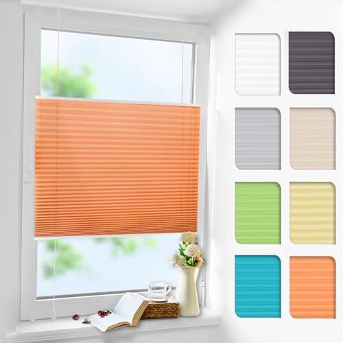 Plissee ohne Bohren Orange 70x130cm Plissee Klemmfix Version Plisseerollo Sichtschutz und Sonnenschutz Blickdicht Easyfix lichtdurchlässig Rollo für Fenster & Tür von Linhu