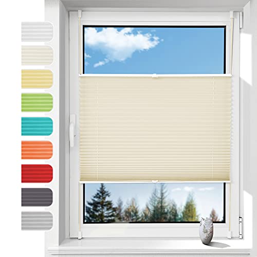 Plissee ohne Bohren Plissees Klemmfix,(Beige 80 x 130) Easyfix Plisseeroll Rollo für Fenster Einfache Montage Sichtschutz und Sonnenschutz von Linhu