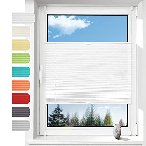 Plissee ohne Bohren Plissees Klemmfix,(Weiß 40 x 100) Easyfix Plisseeroll Rollo für Fenster Einfache Montage Sichtschutz und Sonnenschutz von Linhu