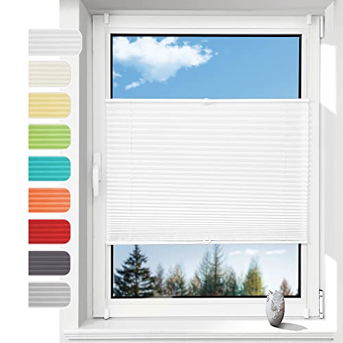 Plissee ohne Bohren Plissees Klemmfix,(Weiß 60 x 120) Easyfix Plisseeroll Rollo für Fenster Einfache Montage Sichtschutz und Sonnenschutz von Linhu