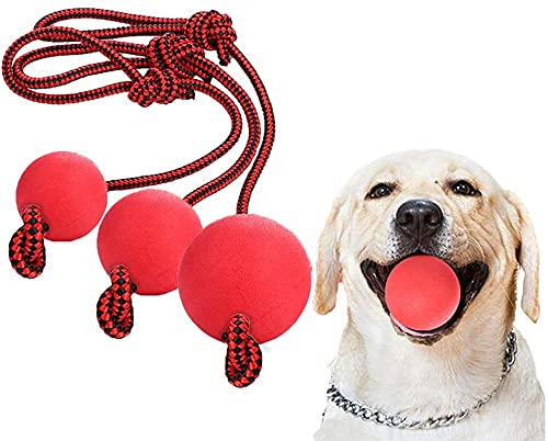 Linian 3 Stück Wurfball Hund, Naturgummiball Hundespielzeug Ball mit Seil, Schleuderball für Welpen Hunde von Linian